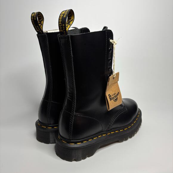 Dr. Martens 1490 Bex 10-Eye Smooth Leather Mid Calf Boots in Black - Picture 3 of 9